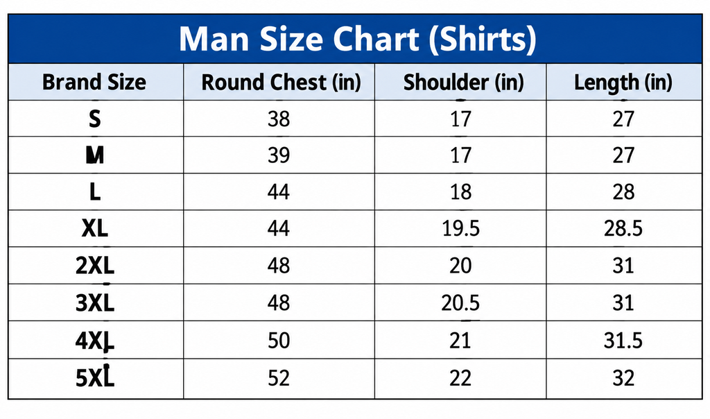 Men’s Shirt Size Chart