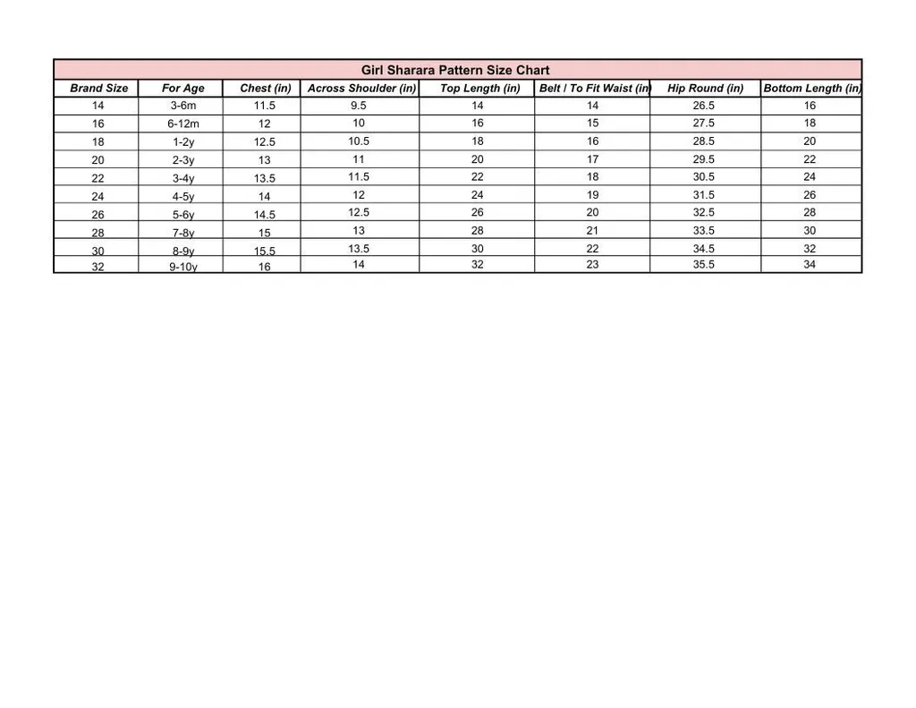 Girl Sharara Pattern Size Chart .pdf