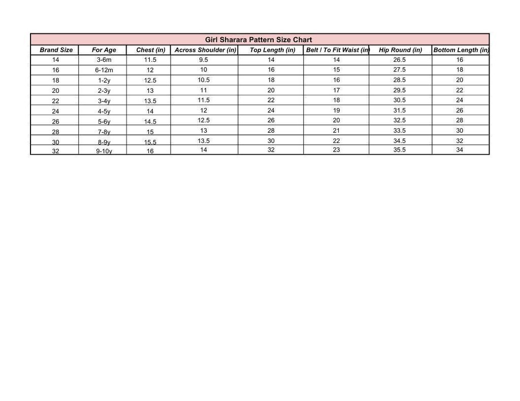 Girl Sharara Pattern Size Chart .pdf