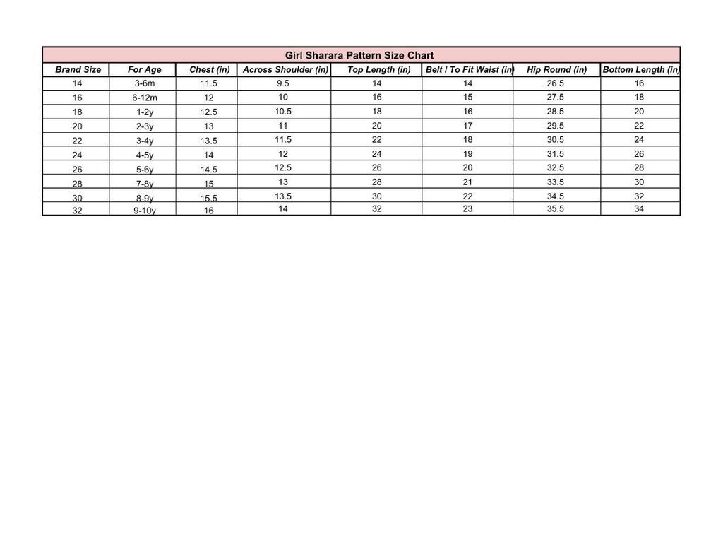 Girl Sharara Pattern Size Chart .pdf