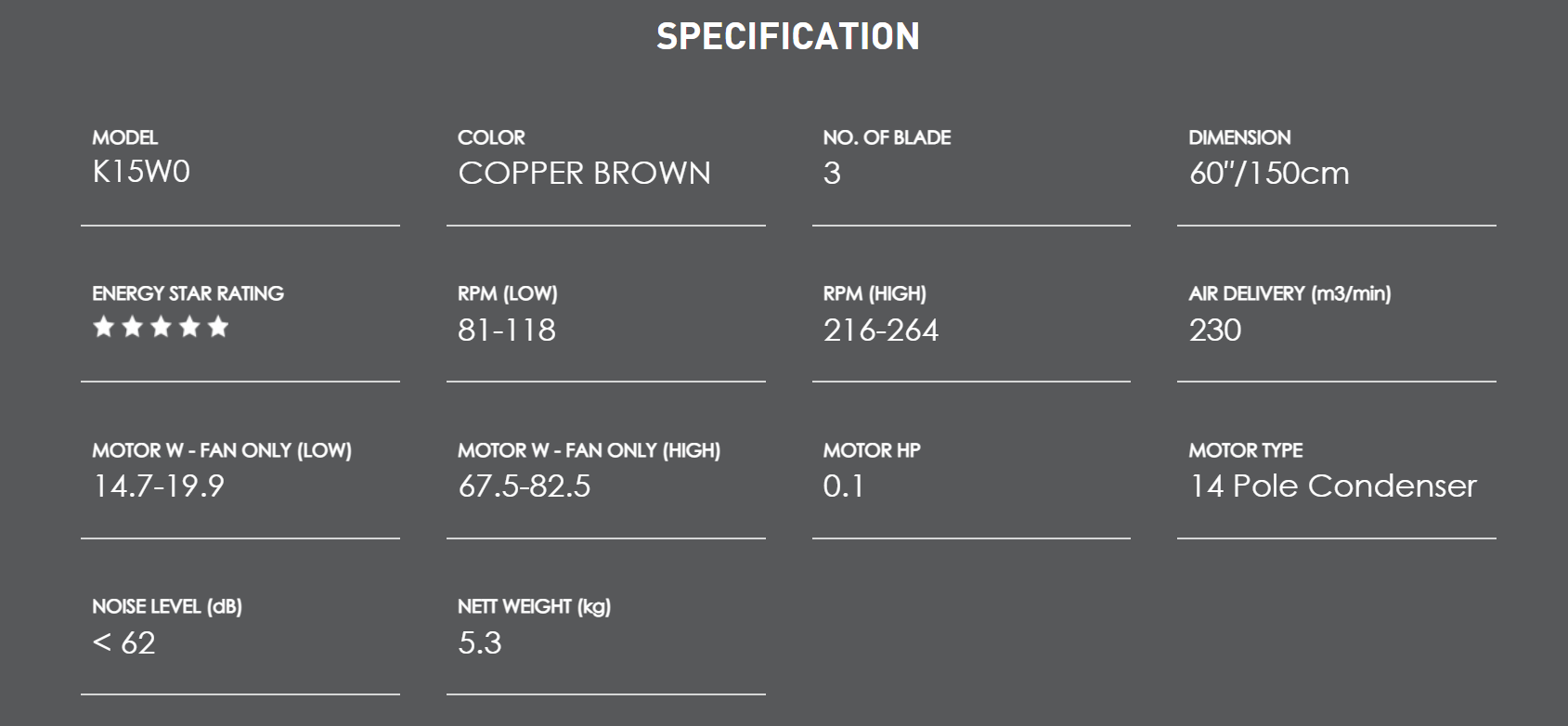 K15W0 SPECS