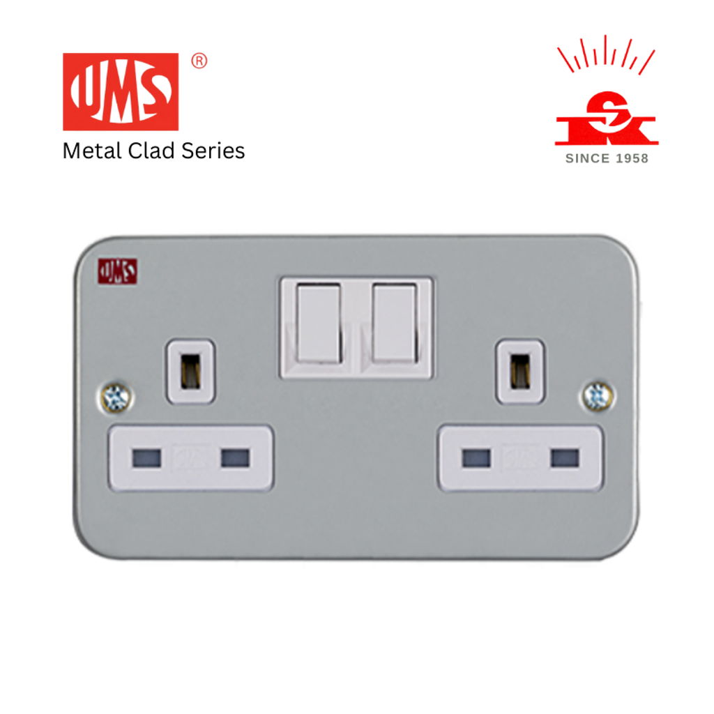 UMS - Metal Clad Series - 2 gang 13a switch socket