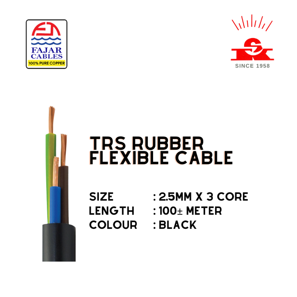 2.5mm x 3 Core Pure Copper Flexible Wire Cable