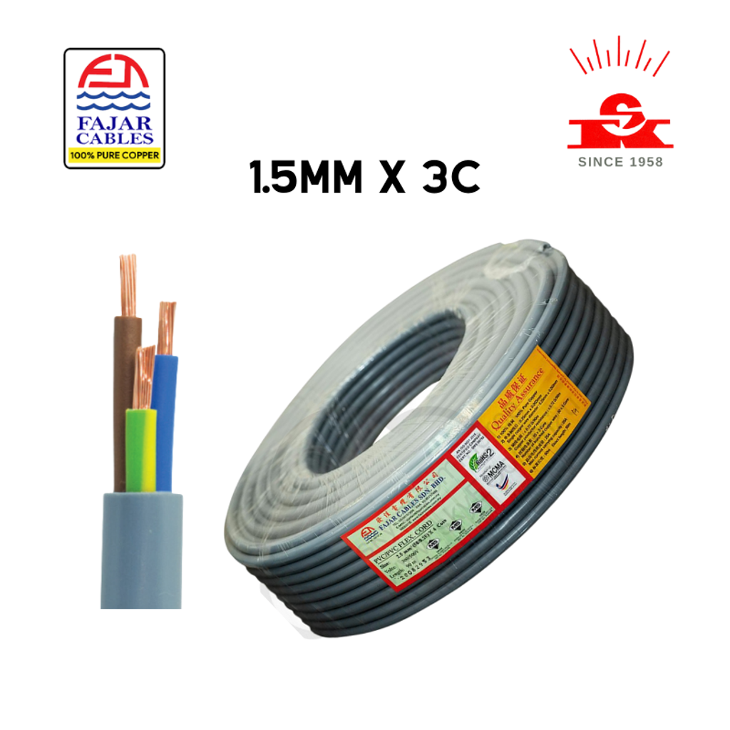 FAJAR Cable - PVC Flexible Cable (1.5 x 3C) - Whole Roll