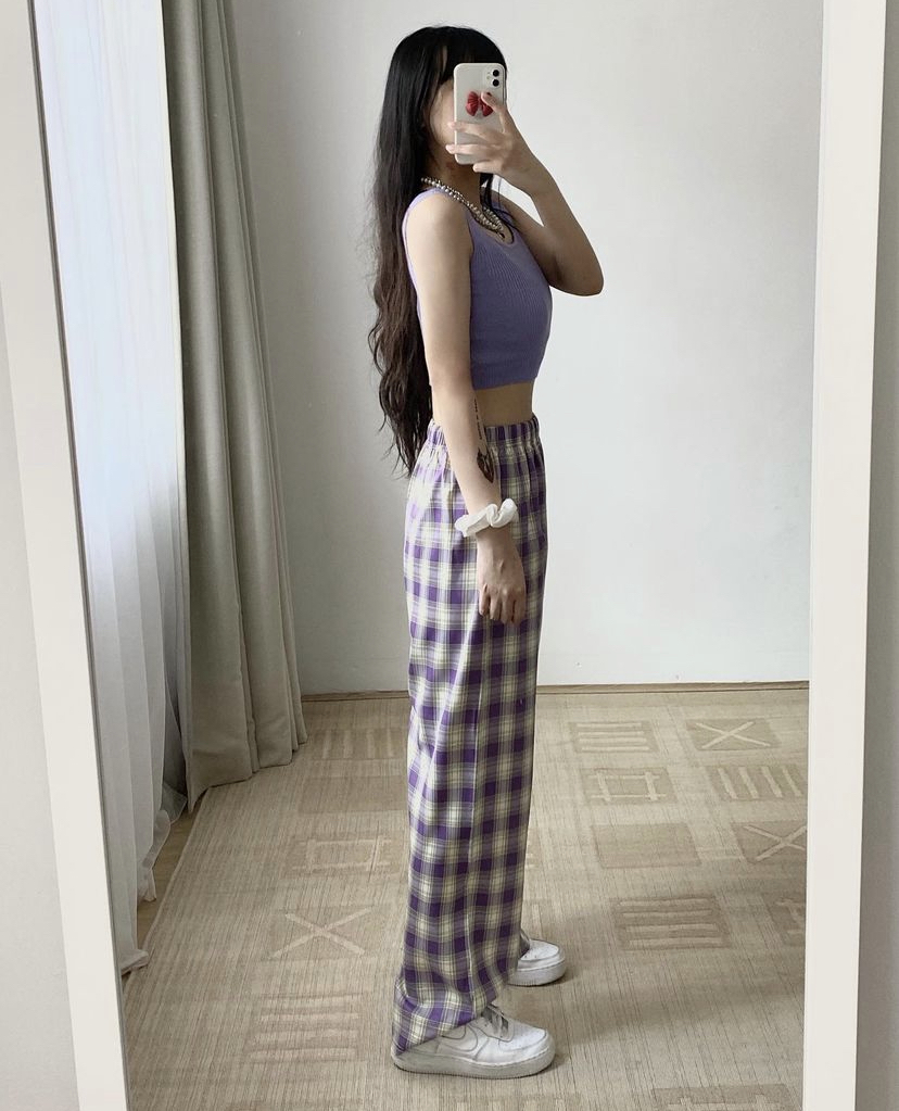 Plaid Wide Leg Trouser Pants Purple – Azuma's Moon