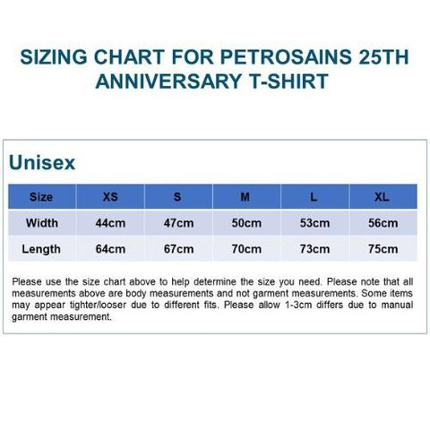 Size Chart P25-D3 T-shirt RED