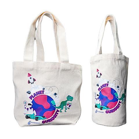 Planet Curiosity Linen Mini Bag and Canvas Bottle Bag