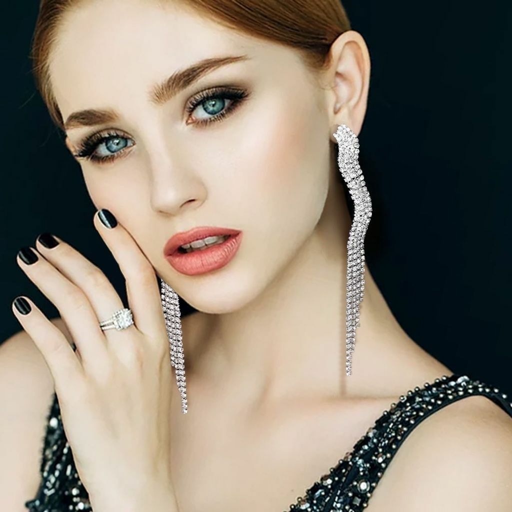 Romy・長型 水鑽耳環