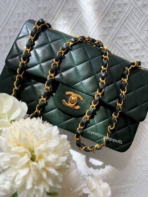 CHANEL Vintage GREEN Medium Classic Double Flap Bag 24k GHW *ULTRA RARE  COLOR*