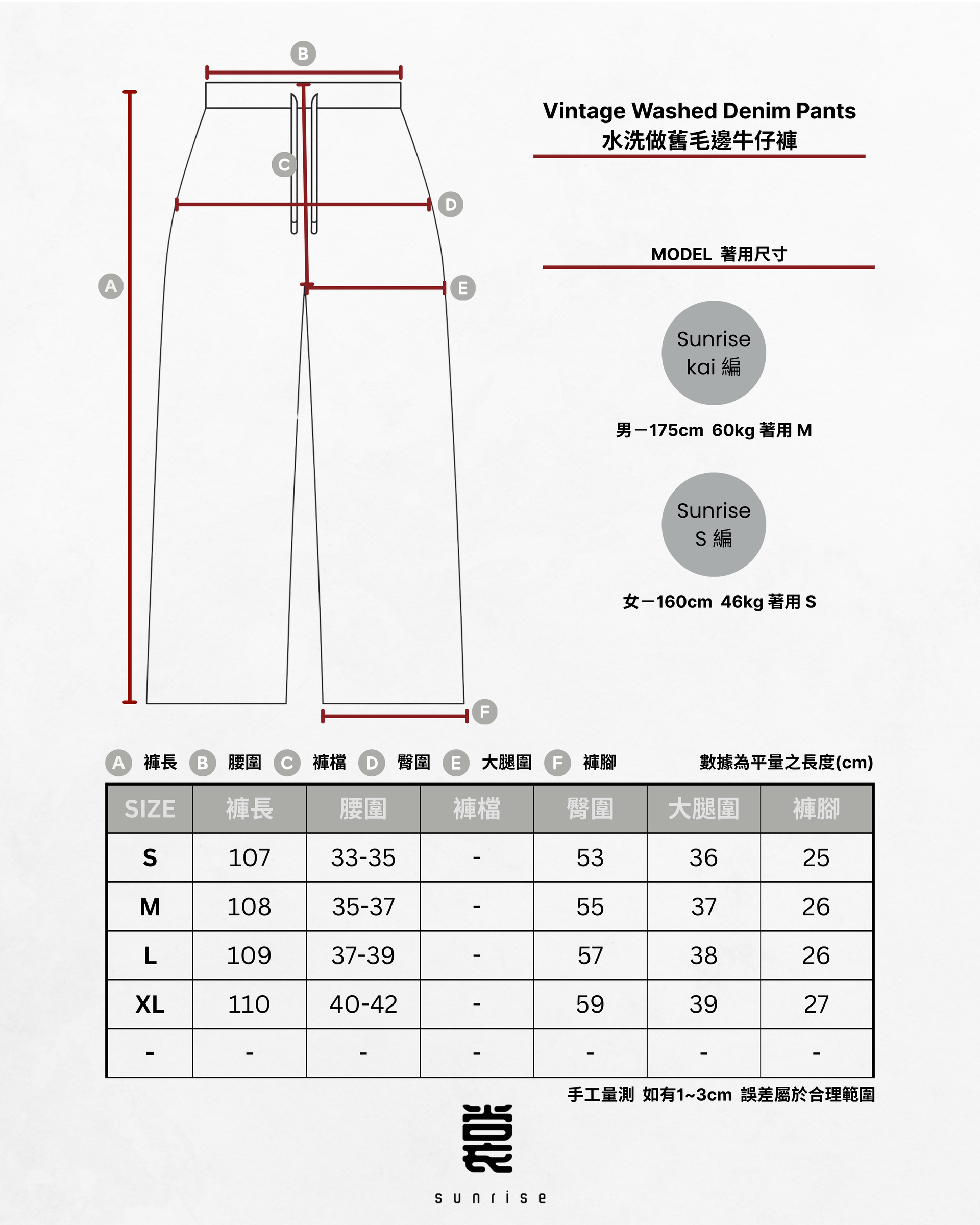 品牌服飾尺寸表