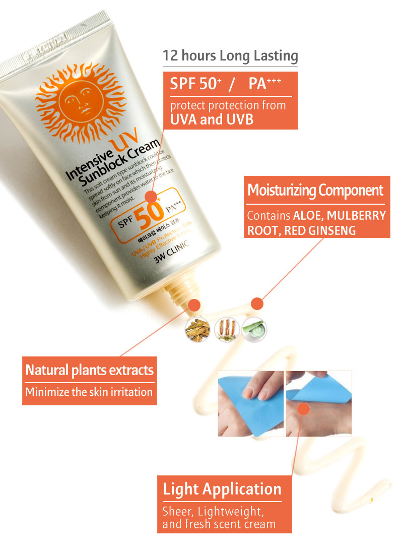 3w Clinic Intensive Uv Sunblock Cream Spf50 Pa 70ml Shopperboard