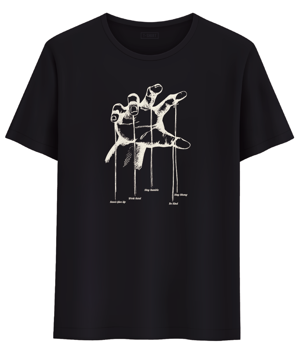 Black t-shirt hand string