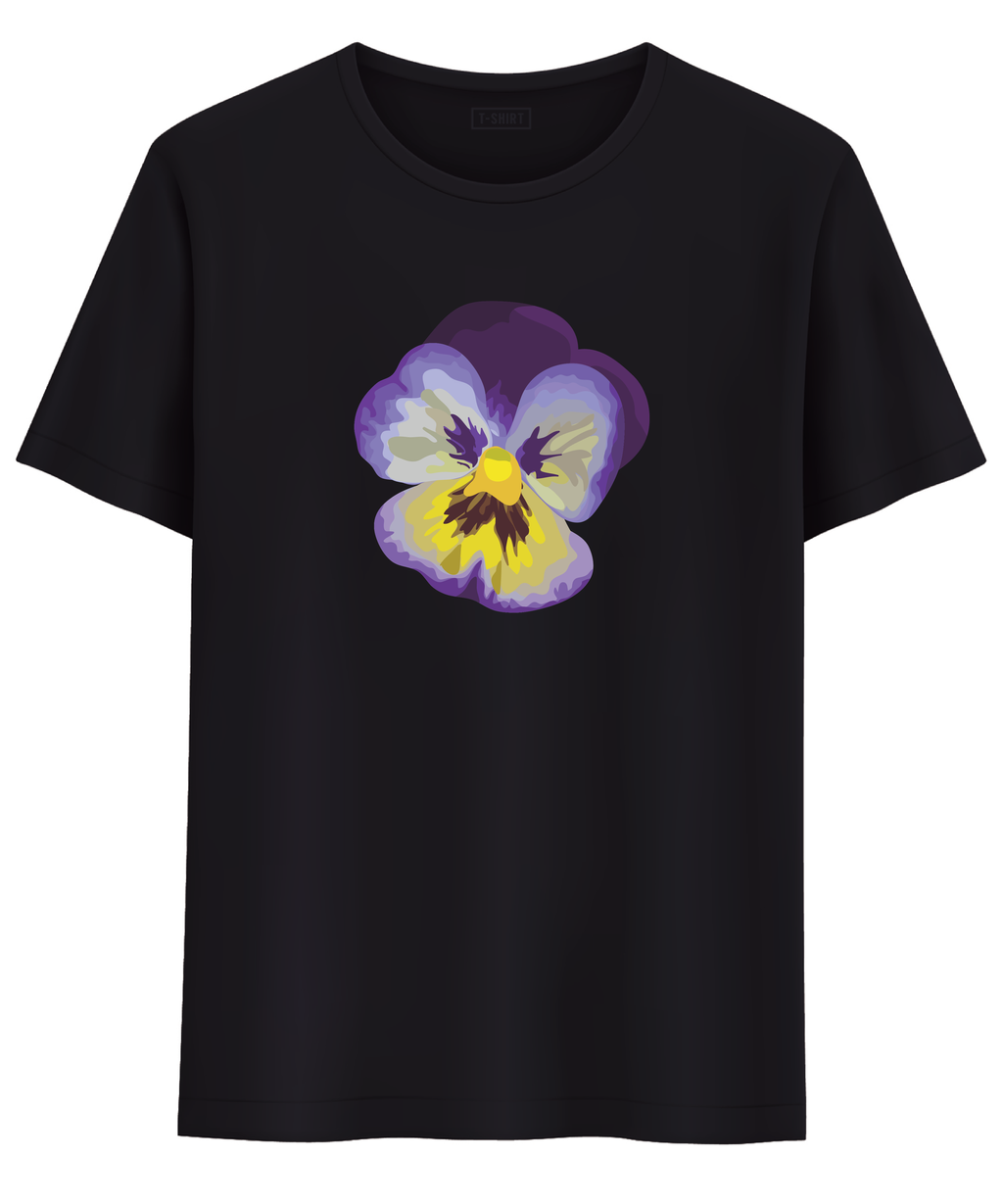 Black t-shirt  Pansy flower 1