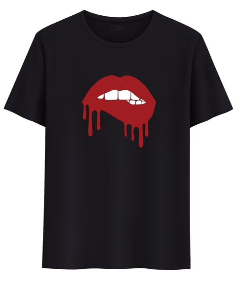 Black t-shirt lips - red