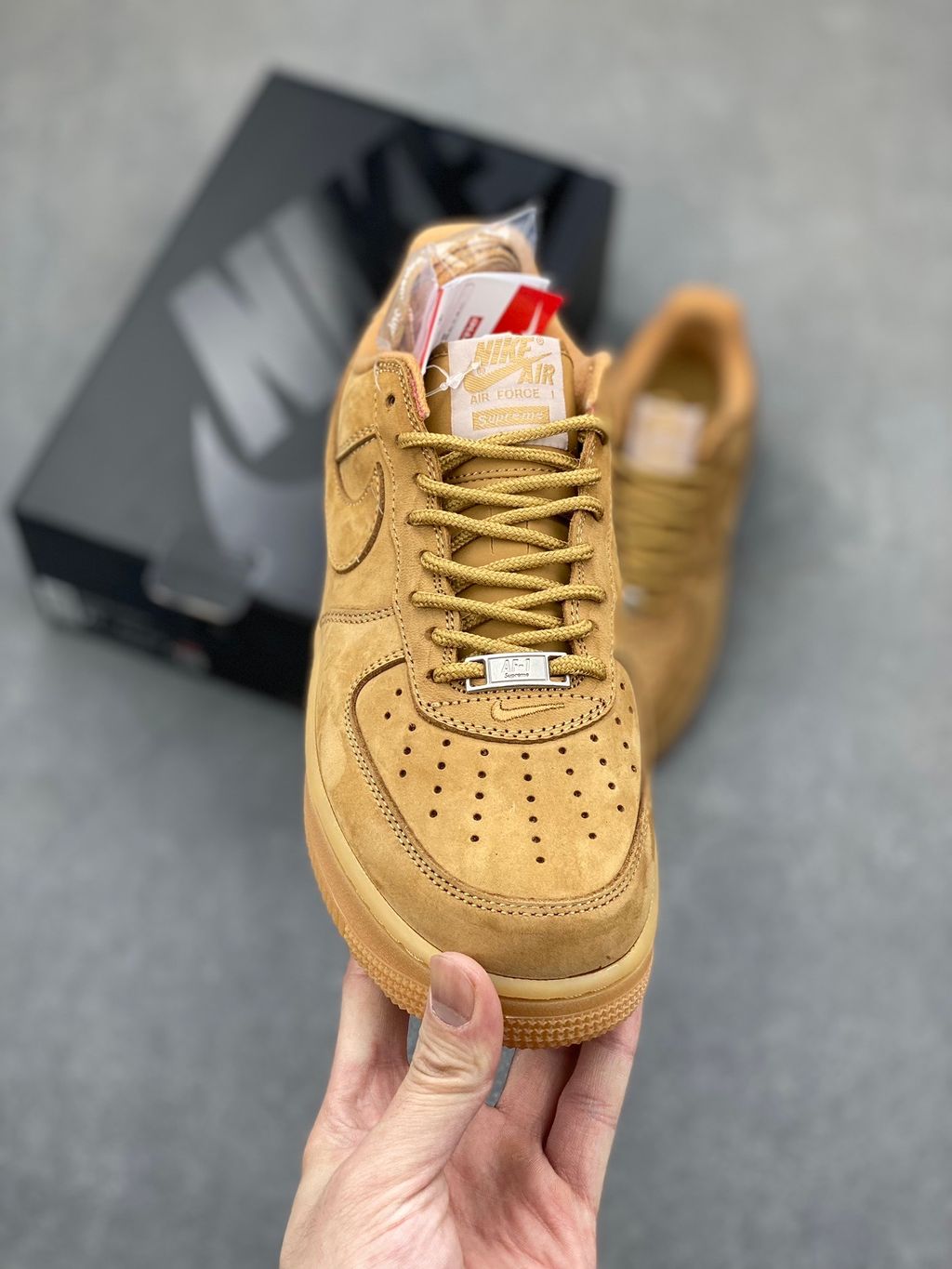 SUPREME X AIR FORCE 1 LOW SP 'BOX LOGO - WHEAT – Sneakerpulse SUPREME X AIR FORCE 1 LOW SP 'BOX LOGO - WHEAT – Sneakerpulse