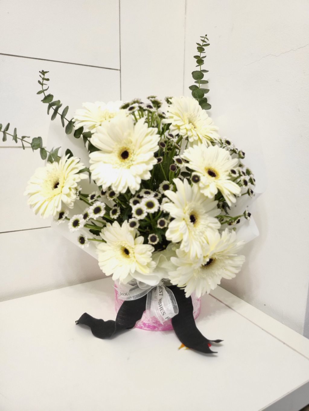 Bouquet of White Gerbera And Chamomile Flowers