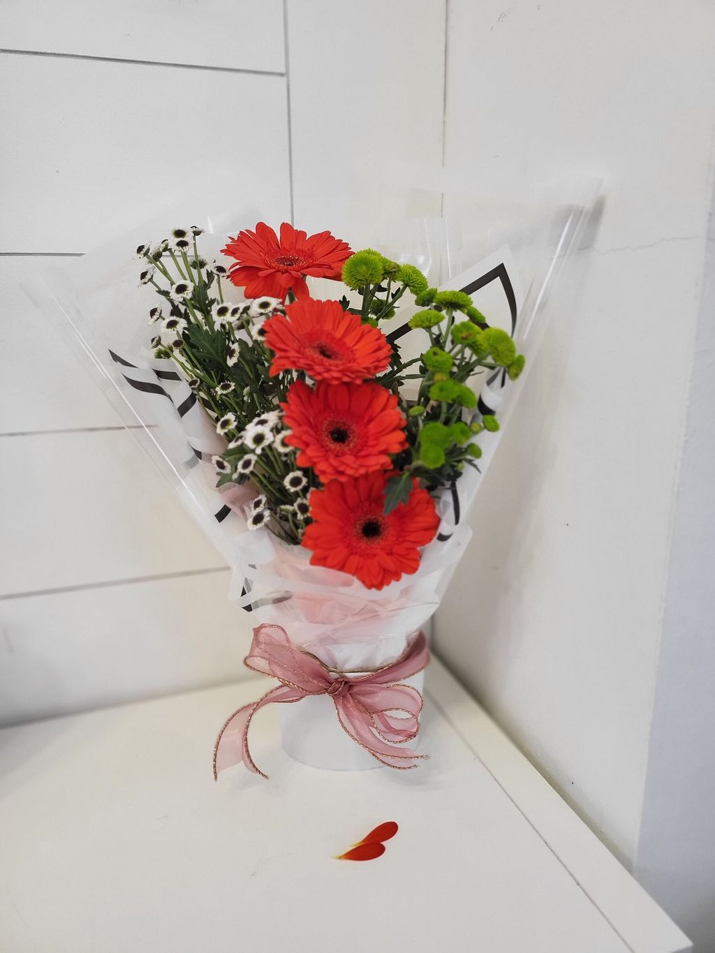 Velvet Valley Red Gerbera with Green chrysanthemums Bouquet