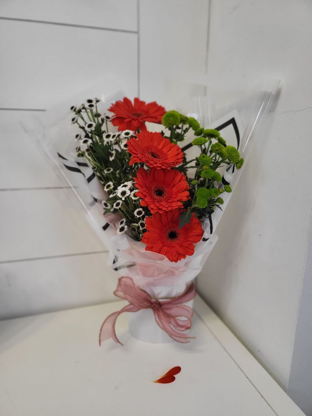 Velvet Valley Red Gerbera with Green chrysanthemums Bouquet