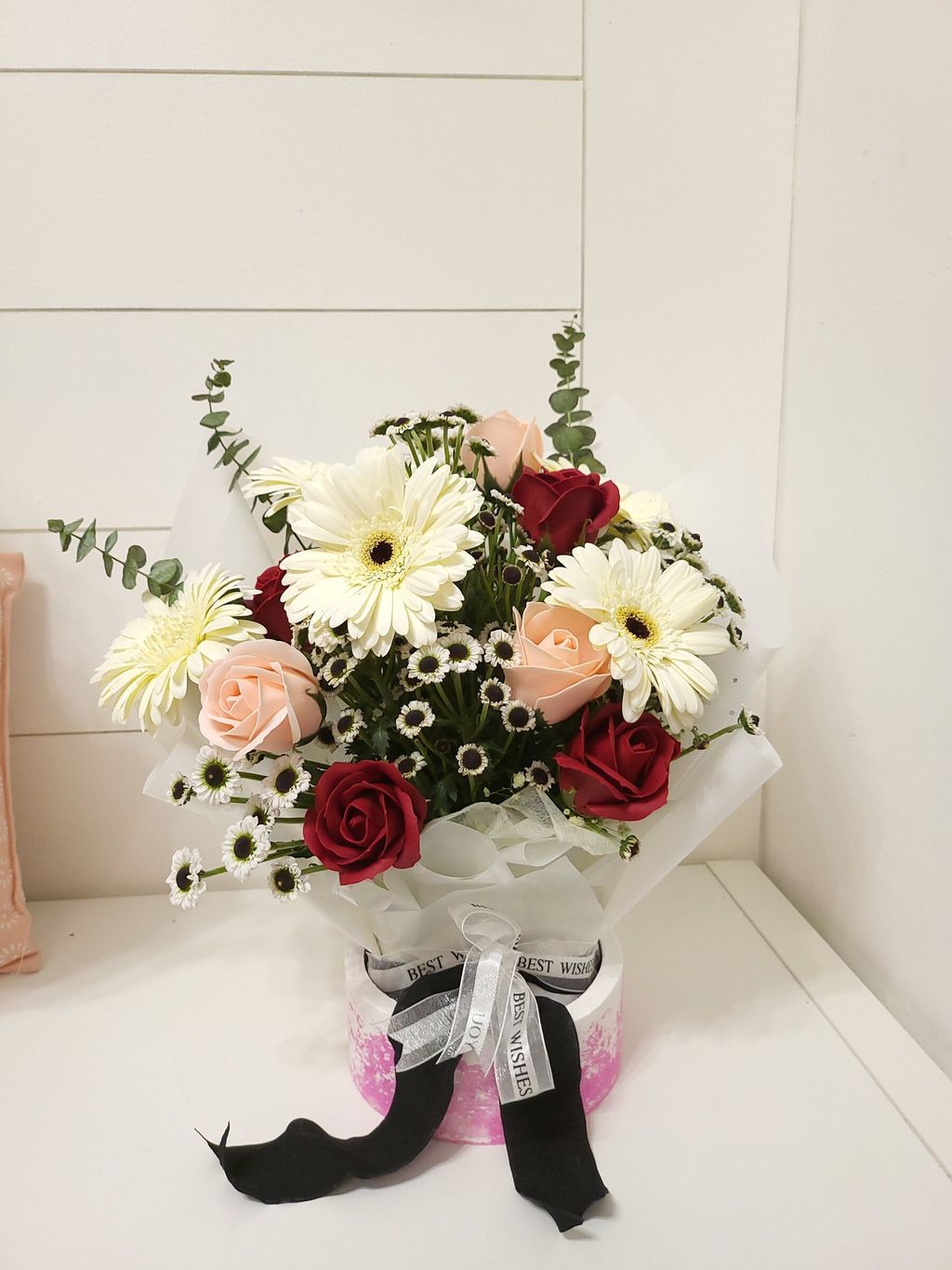 White Chrysanthemums and White Gerbera  With Rose Bouquets