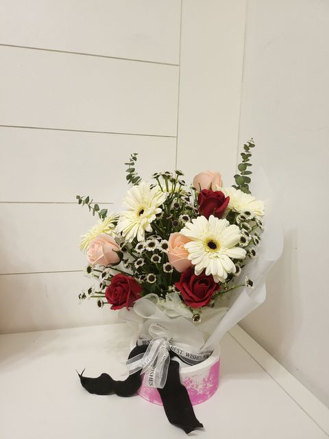 White Chrysanthemums and White Gerbera  With Rose Bouquets