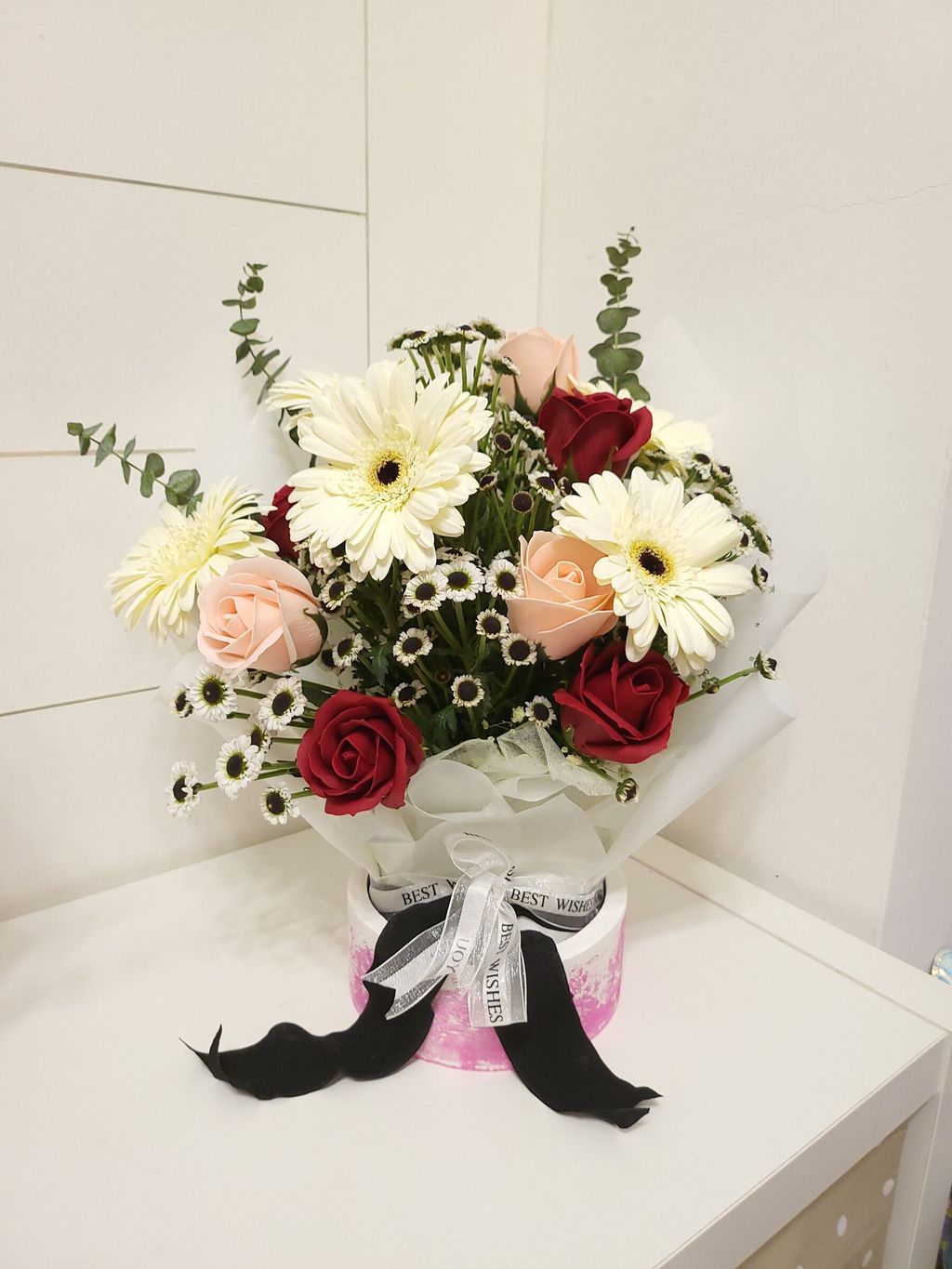 White Chrysanthemums and White Gerbera  With Rose Bouquets