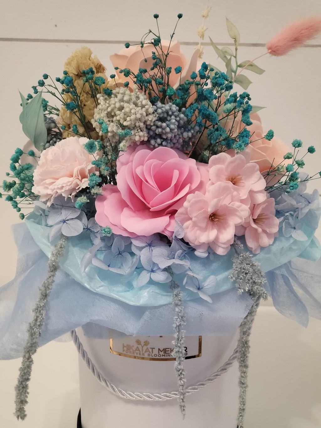 Cool Blue With Pink Preserved Flower Bouquets