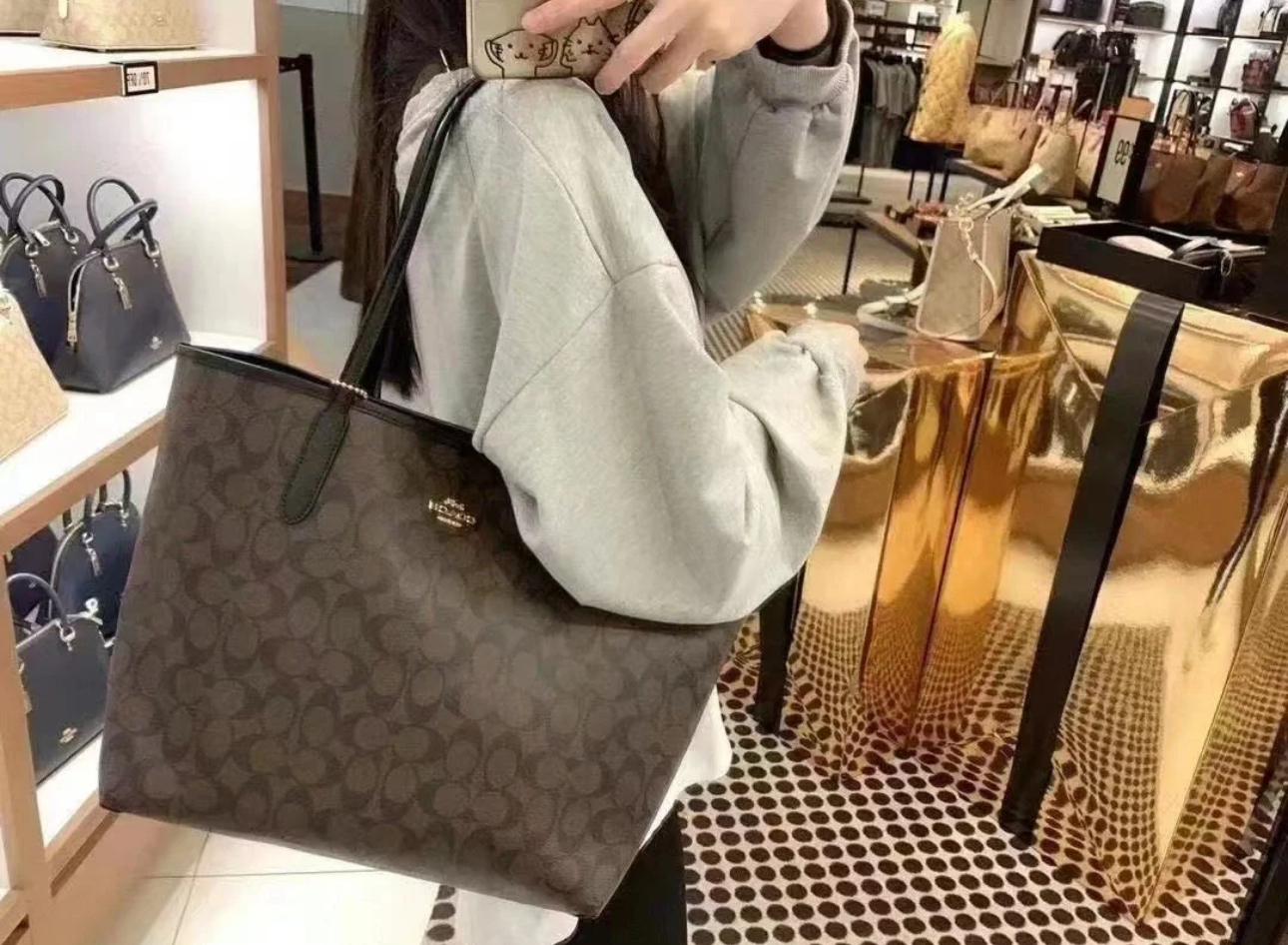 Dark brown top coach tote