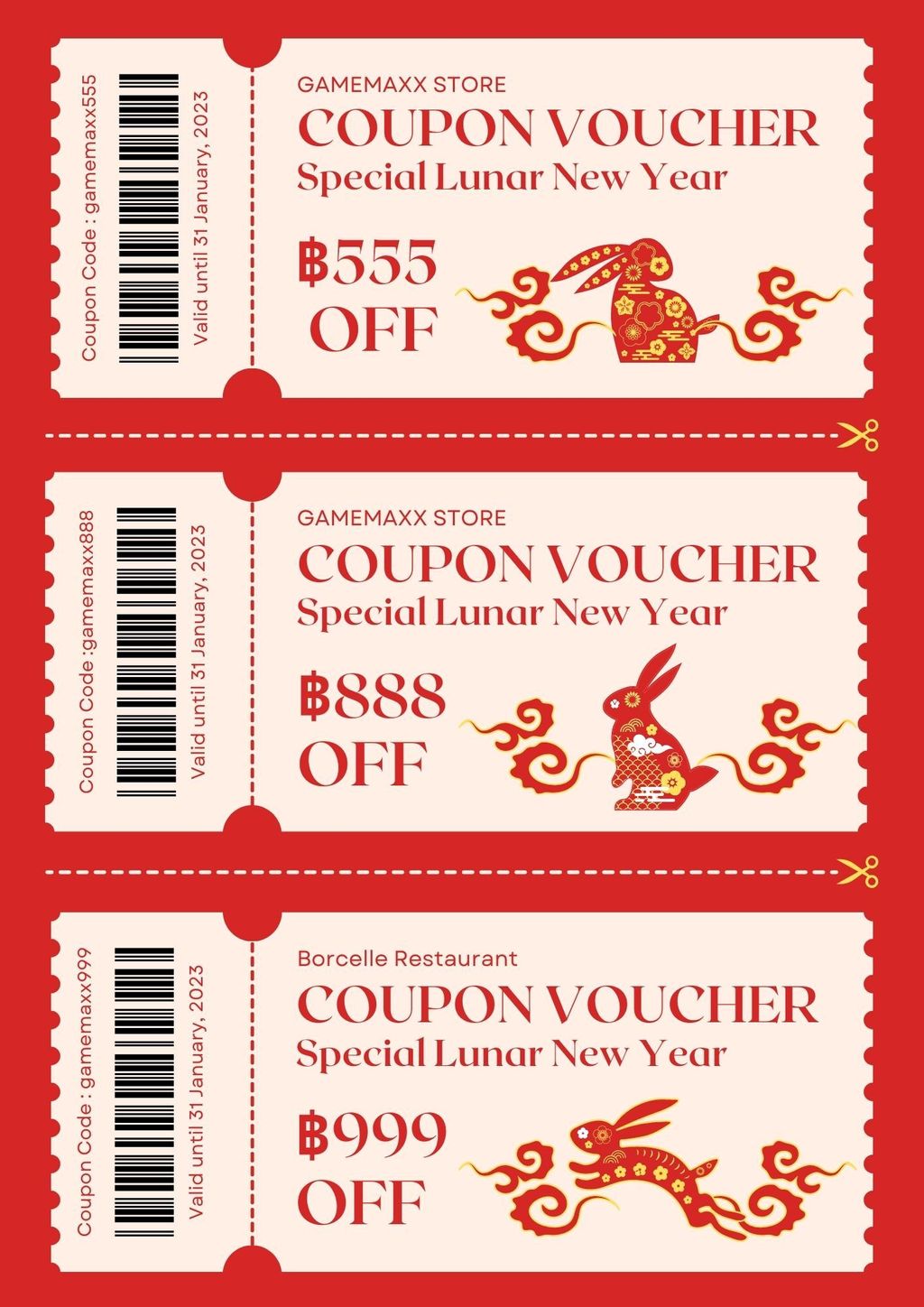 Beige and Red Modern Lunar New Year Voucher Restaurant Coupon
