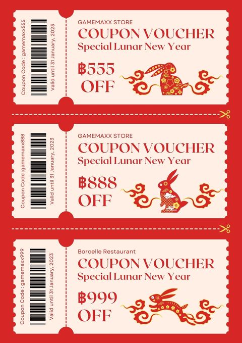 Beige and Red Modern Lunar New Year Voucher Restaurant Coupon