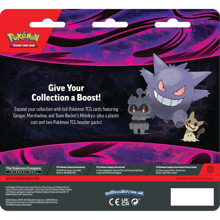 Pokemon TCG Enhanced 2 Pack Blister - Team Rocket's Mimikyu, Gengar & Marshadow Details