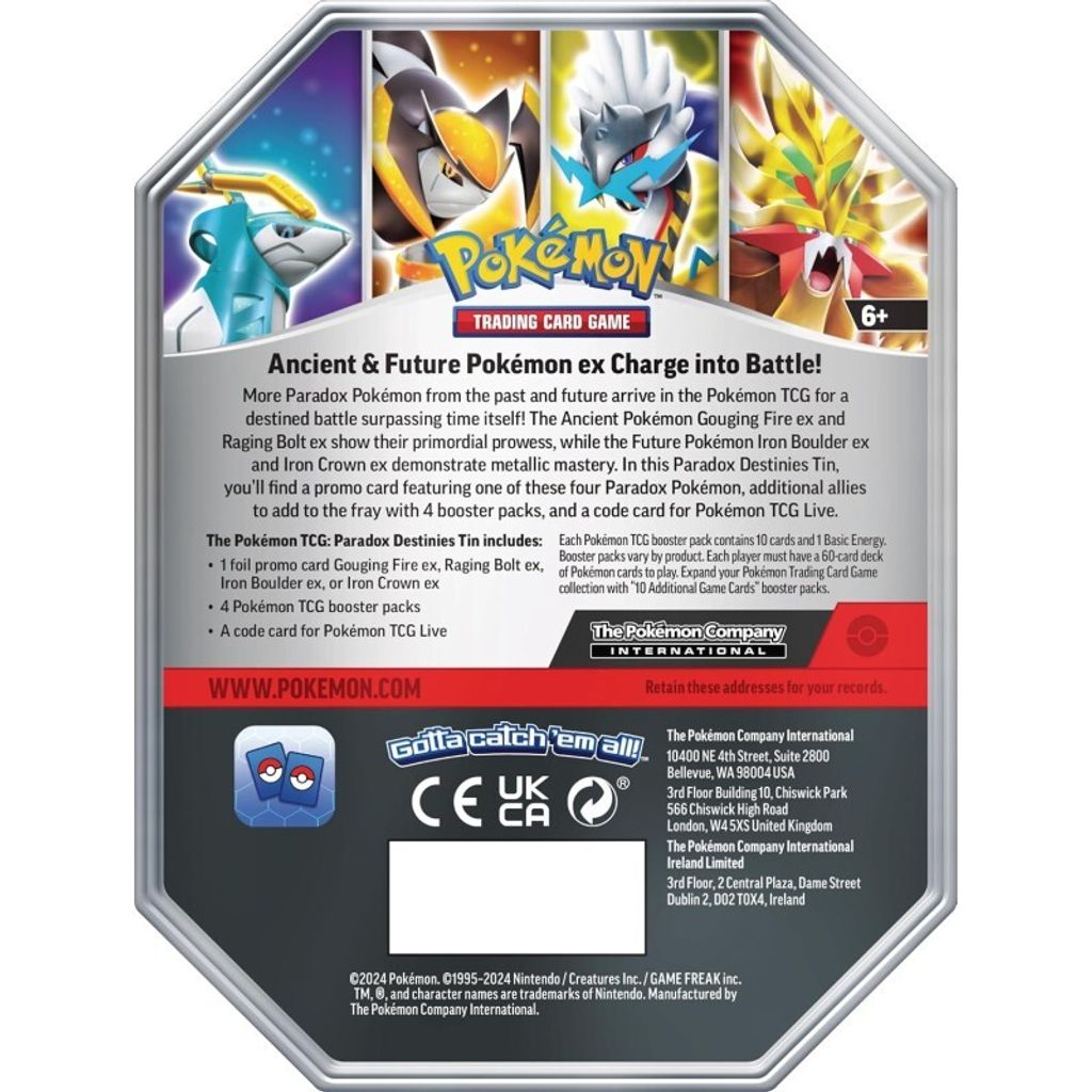 Pokemon TCG Fall 2024 Paradox Destinies Tin Back