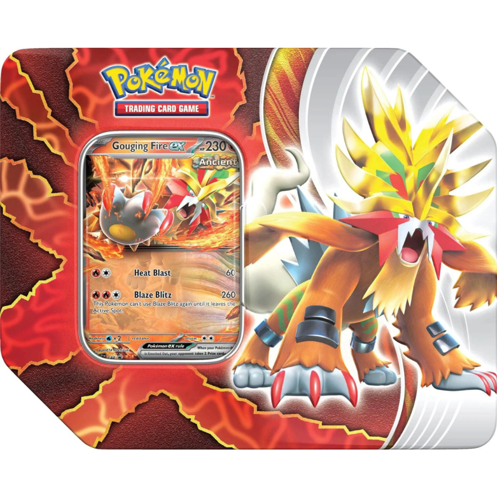 Pokemon TCG Fall 2024 Paradox Destinies 7 Inch Tin Gouging Fire ex