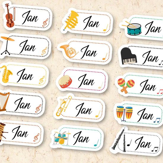 音樂造形姓名貼 防水姓名貼 文具餐具專用貼紙 | 熊愛印