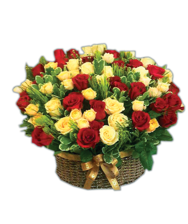 Yellow red rose basket.png