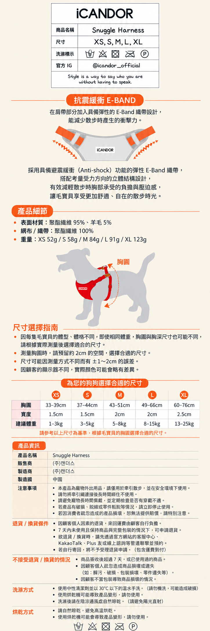 iCANDOR 狗狗胸背帶尺寸指南 infográfico
