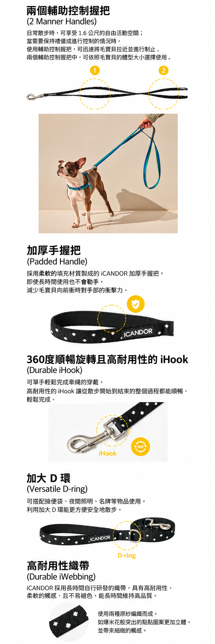 iCANDOR 狗狗牽繩功能圖解