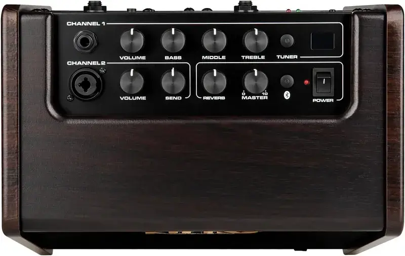 Nux AC25 操作面板特寫，內建EQ與Reverb旋鈕