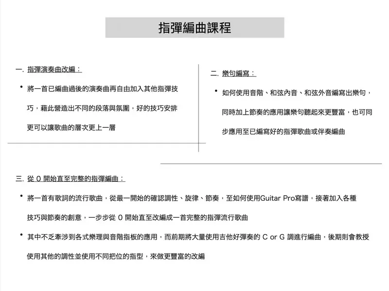 指彈編曲課程重點，從段落改編到完整樂句創作的訓練圖解
