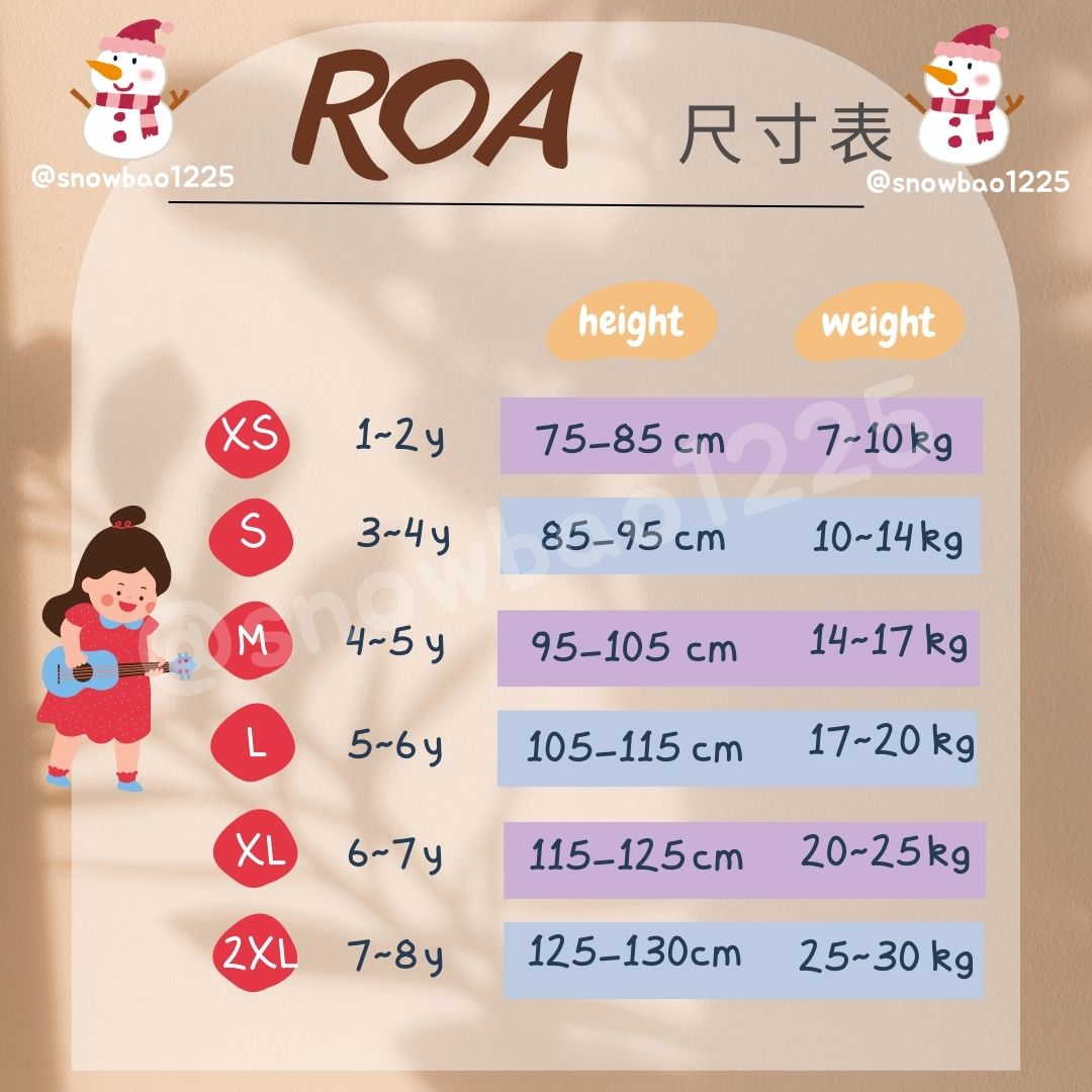 Roa 參考尺寸表