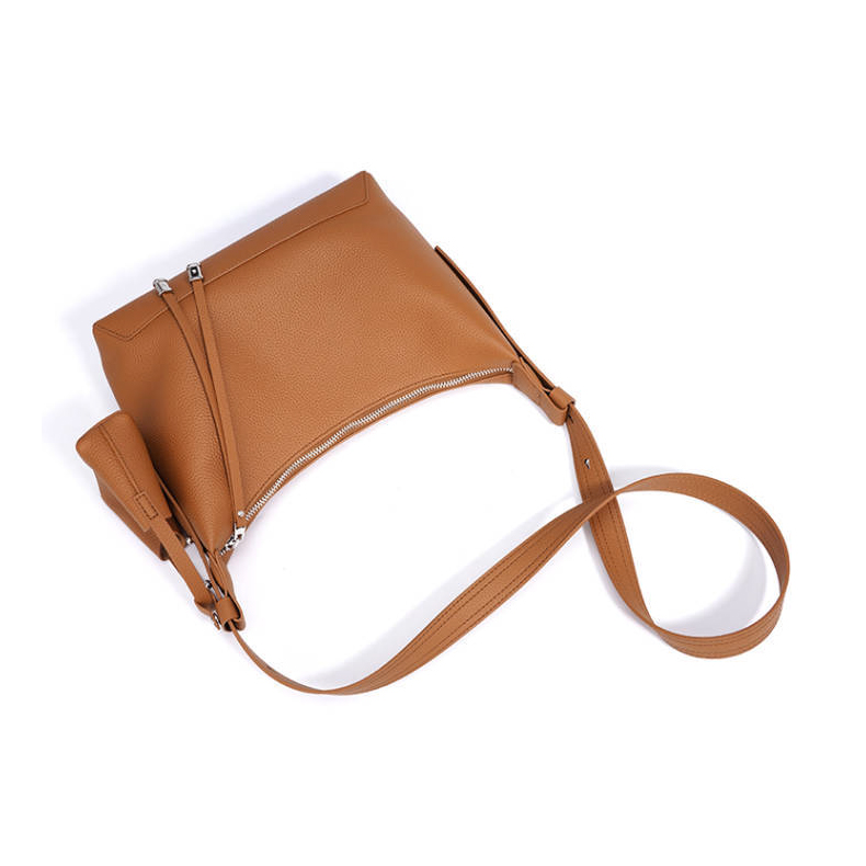 Chic Luxury Leather Hobo Bag in Golden Brown – Flat Lay