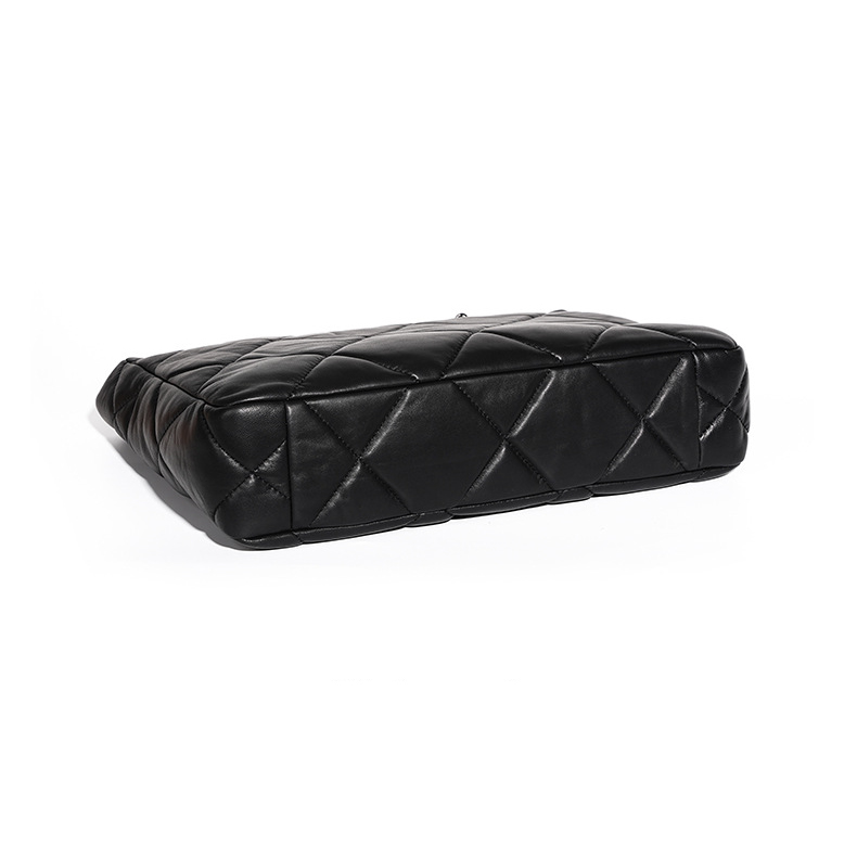 Elegant Quilted Leather Chain Tote Bag in Black – Bottom View