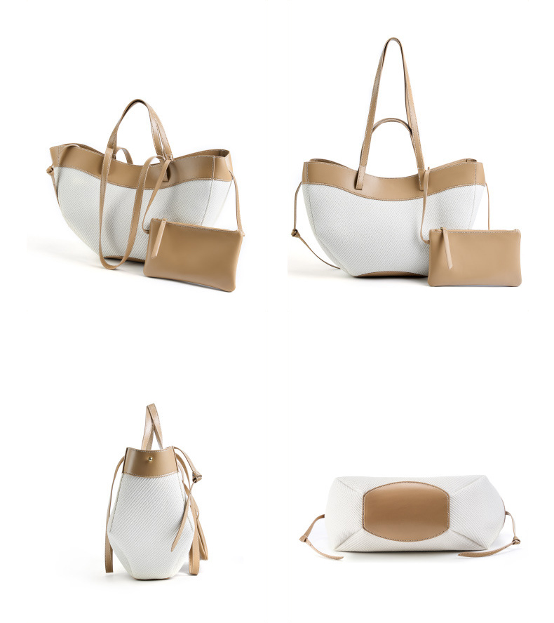 Wing Curve Leather Tote Bag - multiple angles: angled, back, side, and bottom view