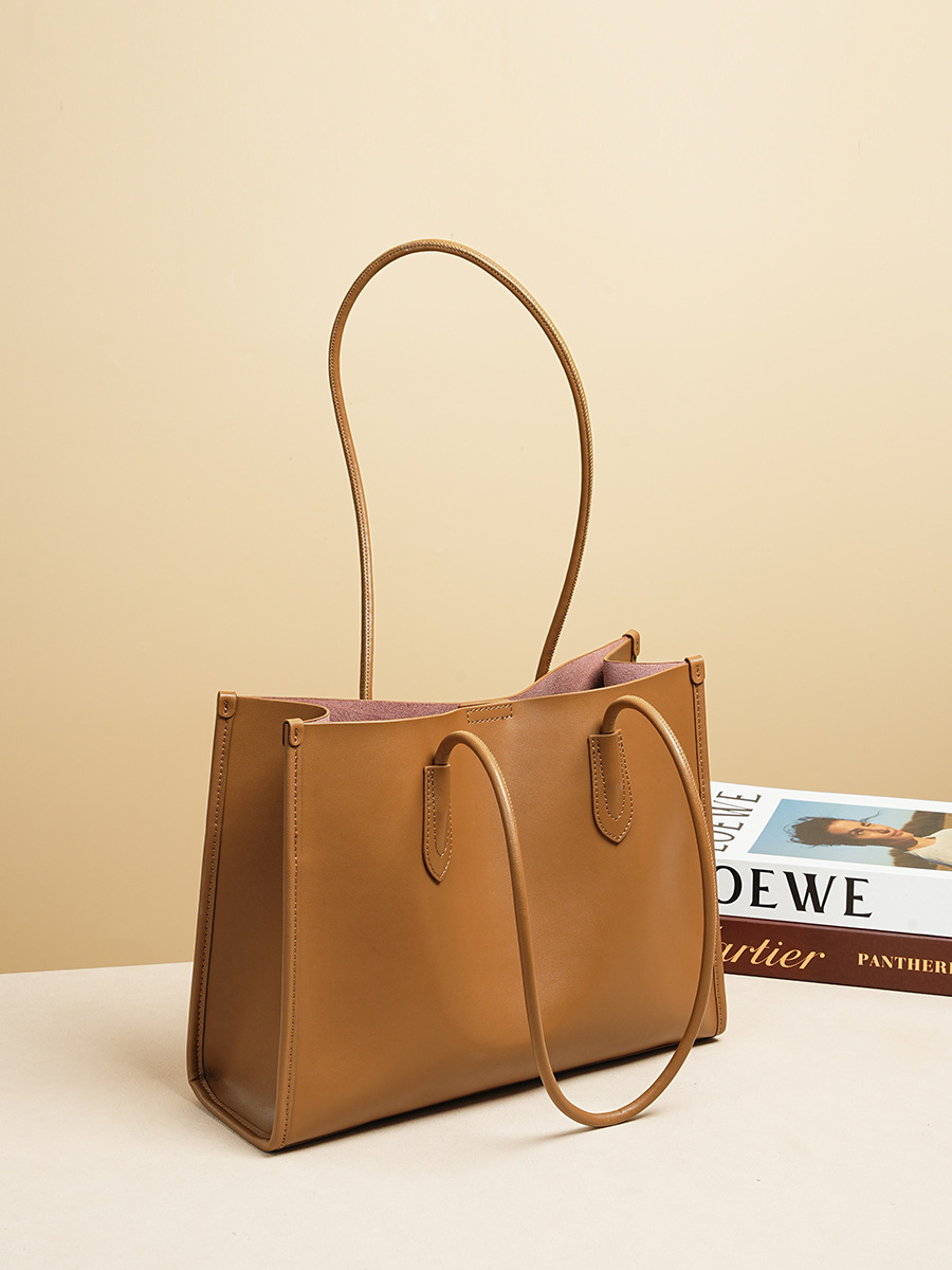 Premium Structured Leather Tote Bag – Golden Brown