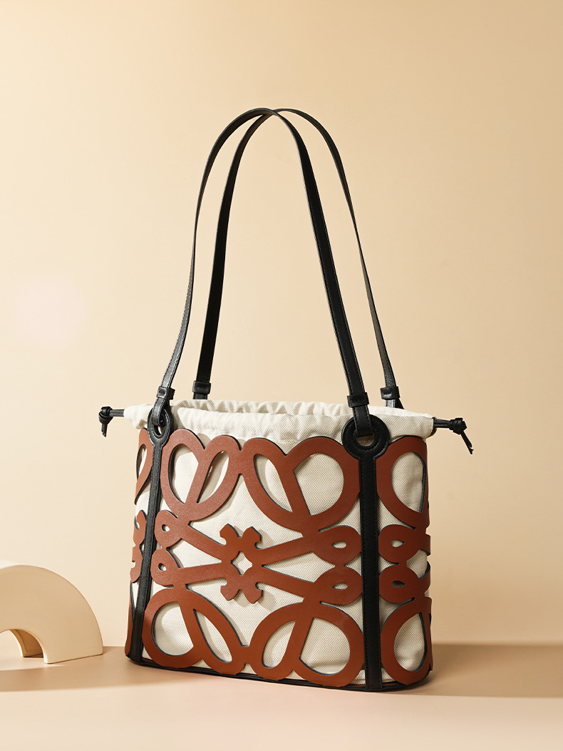 Premium Leather Cut-Out Tote Bag – Lifestyle Angled View