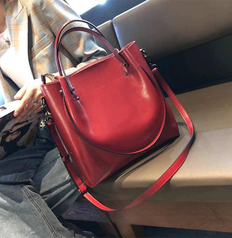 Elegant Oil Waxed Leather Top Handle Tote Bag in Burgundy – Lifestyle Shot