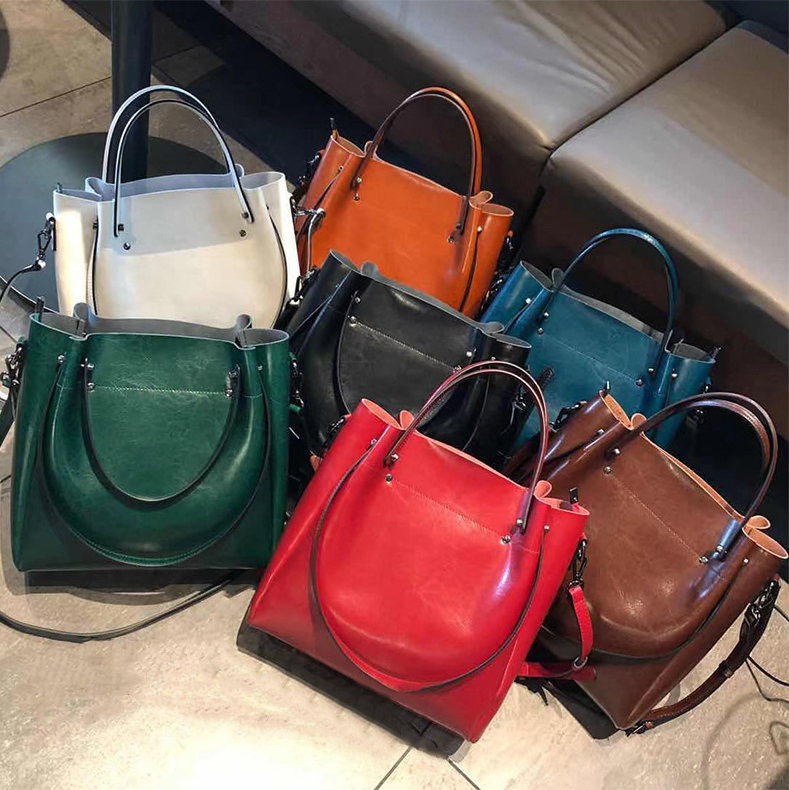 Elegant Oil Waxed Leather Top Handle Tote Bags in Multiple Colors
