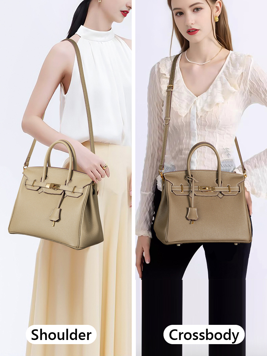 Model with Premium Togo Leather Structured Top Handle Bag – Shoulder and Crossbody Carrying