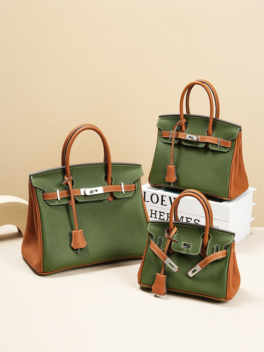 Premium Togo Leather Structured Two-Tone Top Handle Bag in 3 Sizes – Lifestyle Image