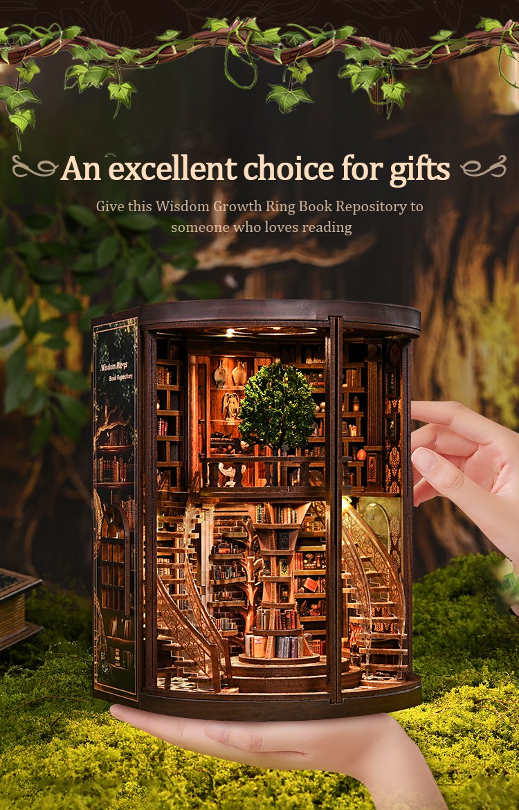 Xinyue Wisdom Rings Book Repository DIY book nook displayed as a collectible fantasy library gift with warm lighting and intricate bookshelf scenery