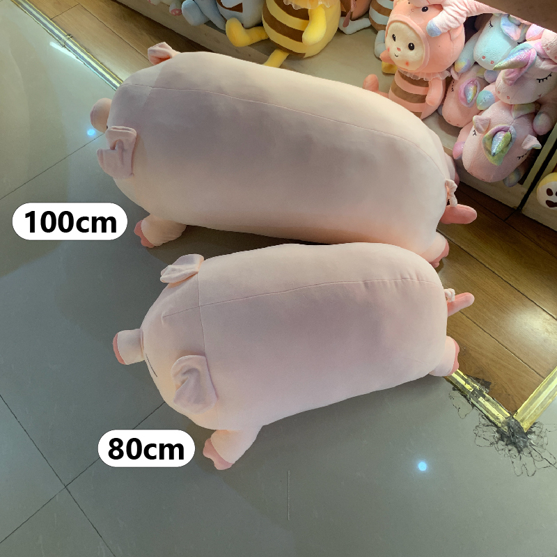 Cute bobo pig plush pillow angled top view with 100 cm and 80 cm